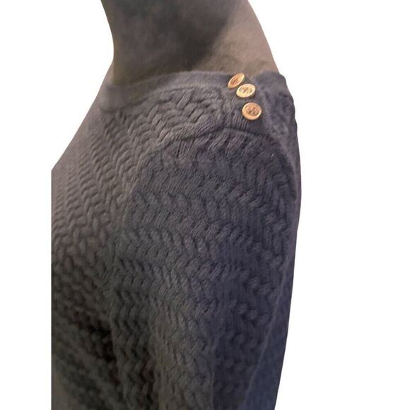 Lucy & Laurel Womens Black Textured Knit Pullover Sweater Button Shoulder Size L - Picture 3 of 11
